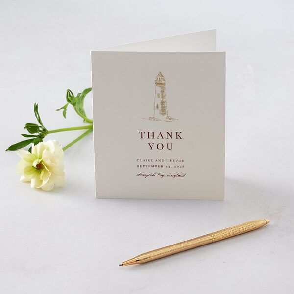 Elegant Lighthouse Foil Thank You Cards Gold Maroon