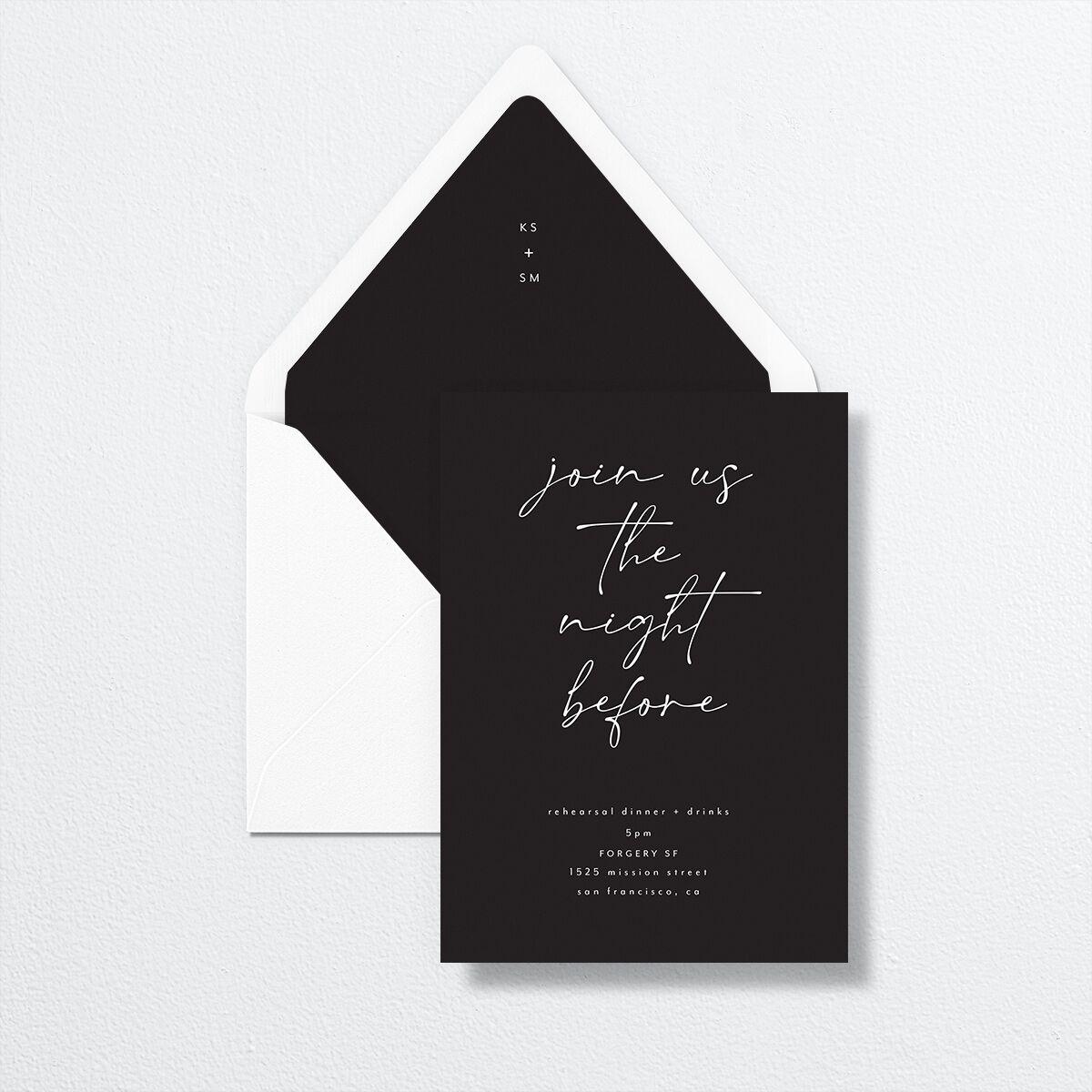 Forever Rehearsal Dinner Invitations by Vera Wang envelope-and-liner in Black