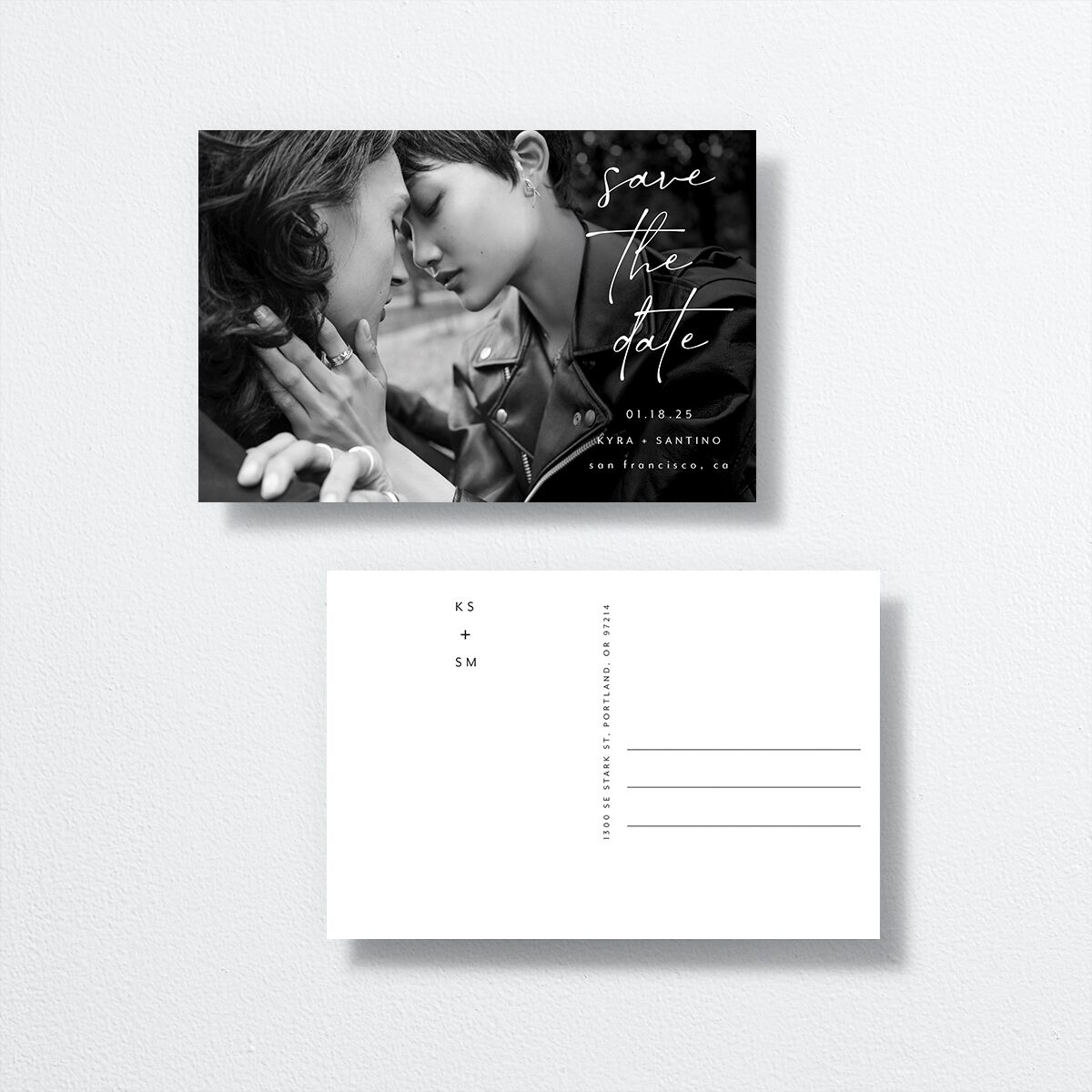 Forever Save The Date Postcards by Vera Wang front-and-back in black