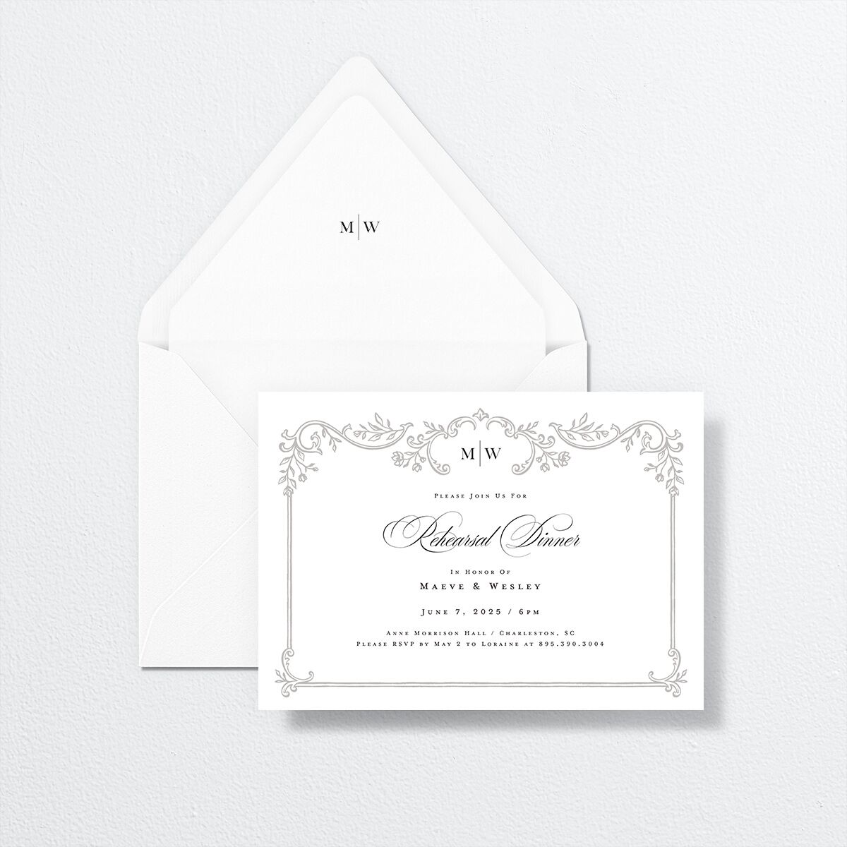 Opulences Rehearsal Dinner Invitations by Vera Wang envelope-and-liner in white