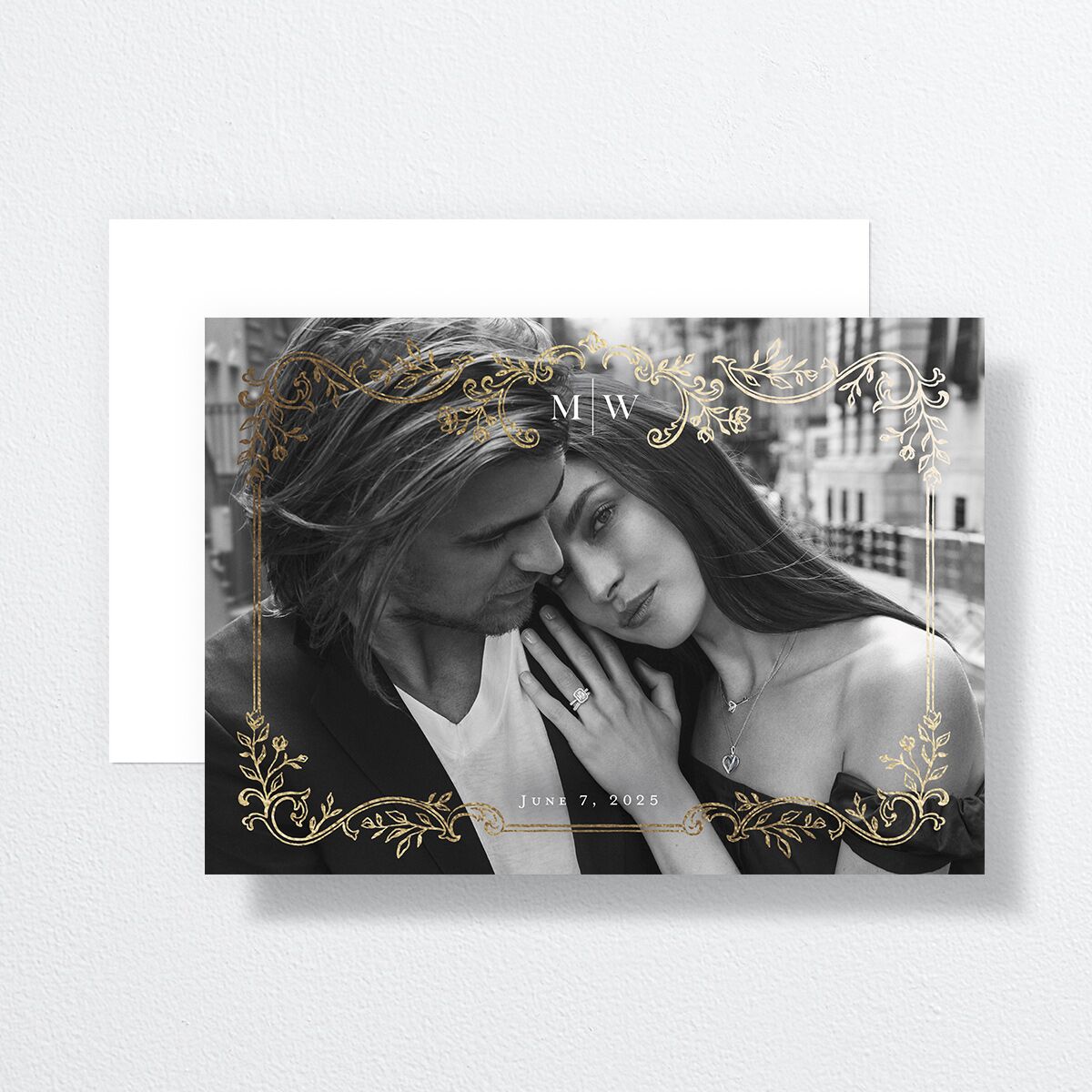 Opulences Save The Date Cards by Vera Wang Gold Pure White Signature smooth No Standard