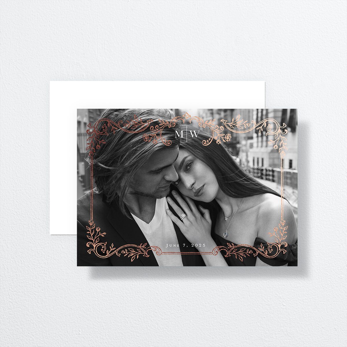 Opulences Save The Date Cards by Vera Wang front-and-back in white