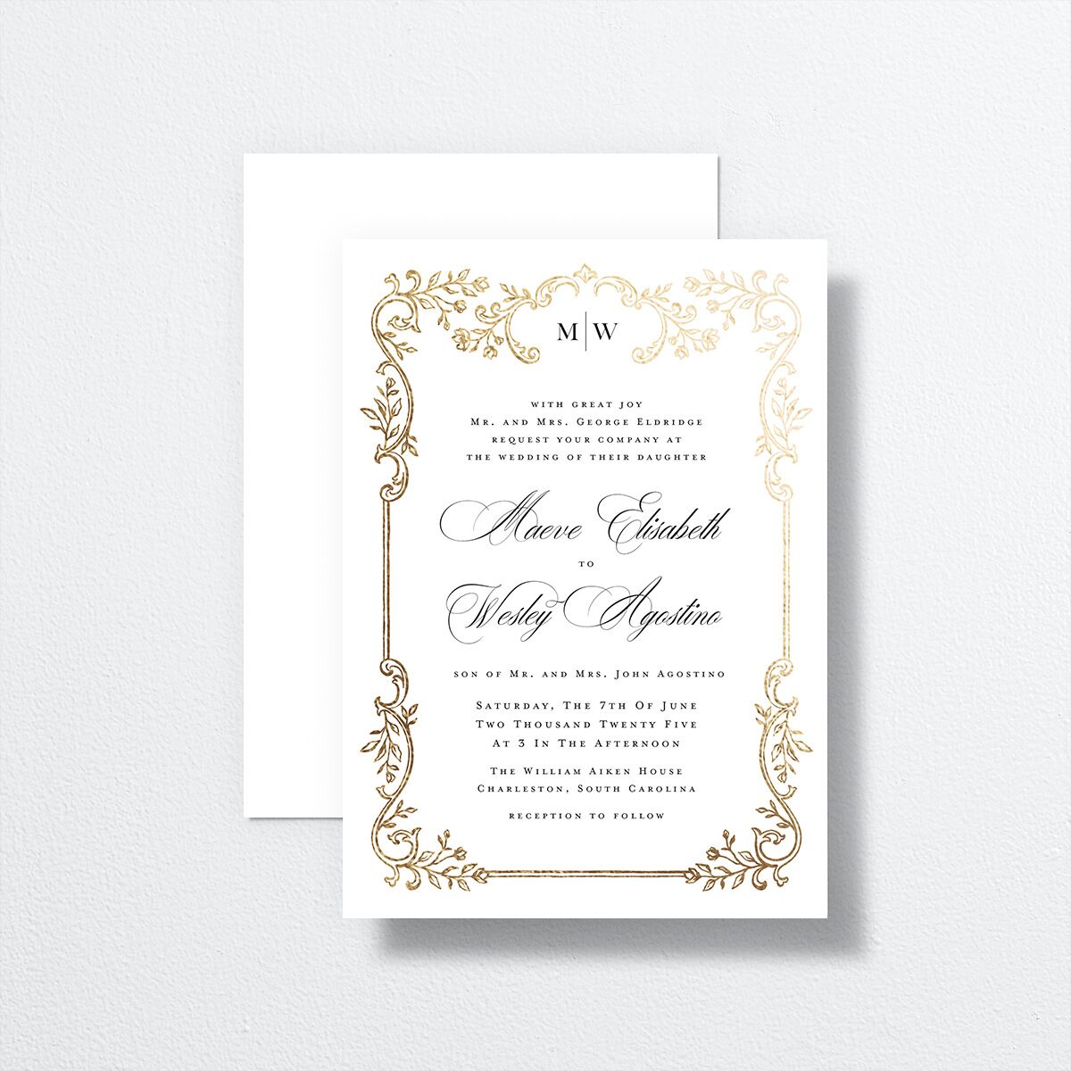 Opulences Wedding Invitations by Vera Wang front-and-back in white