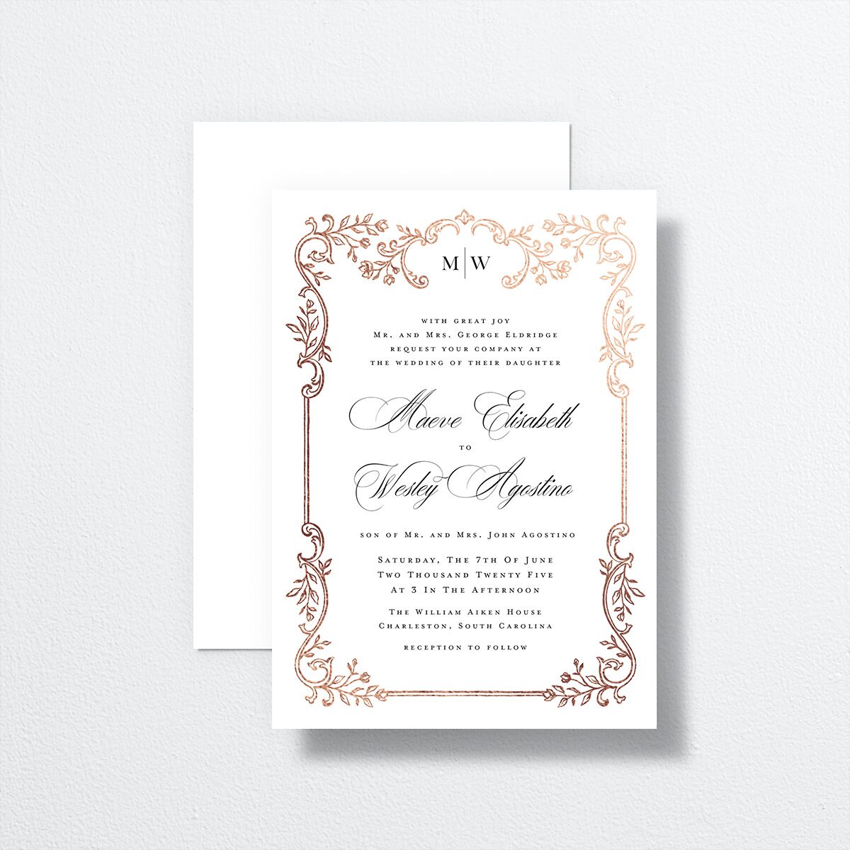Opulences Wedding Invitations by Vera Wang front-and-back in white