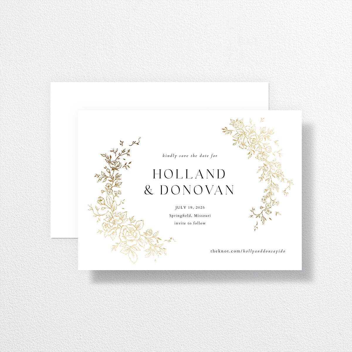 Delicacy Save The Date Cards by Vera Wang Gold Pure White Signature smooth No