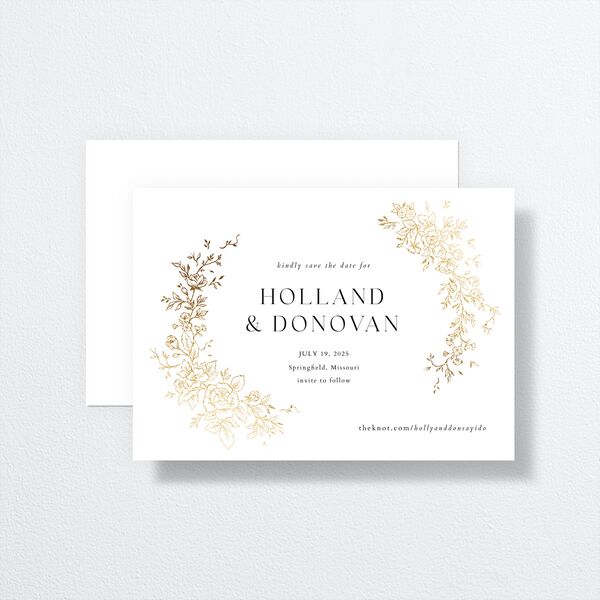 Delicacy Save The Date Cards by Vera Wang Gold Pure White Signature smooth No