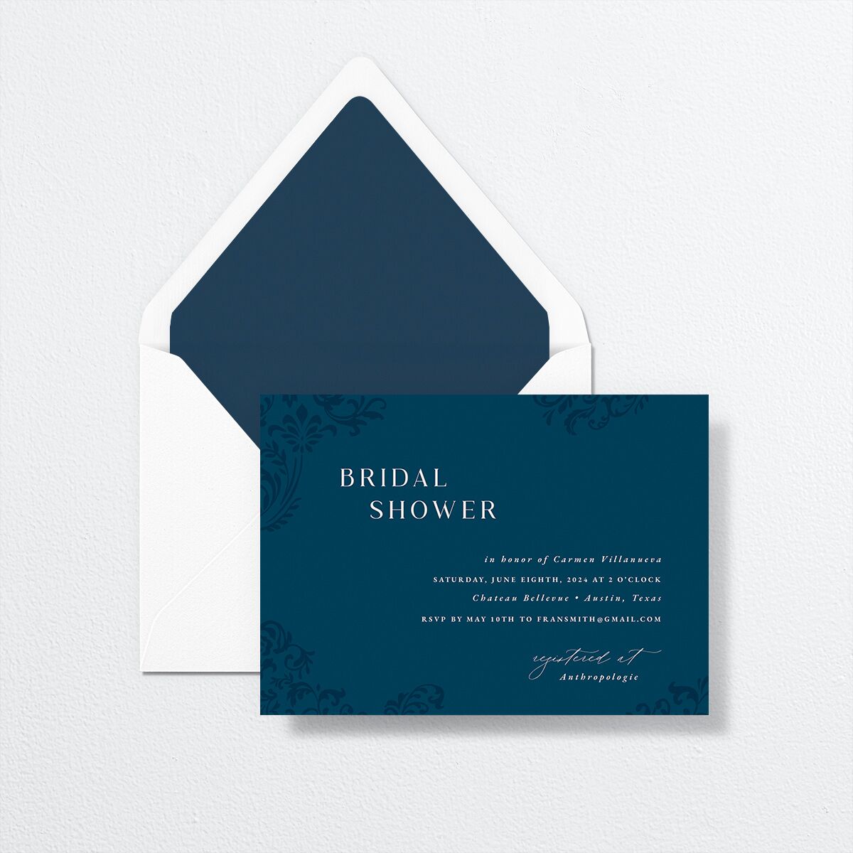 Bolero Bridal Shower Invitations by Vera Wang envelope-and-liner