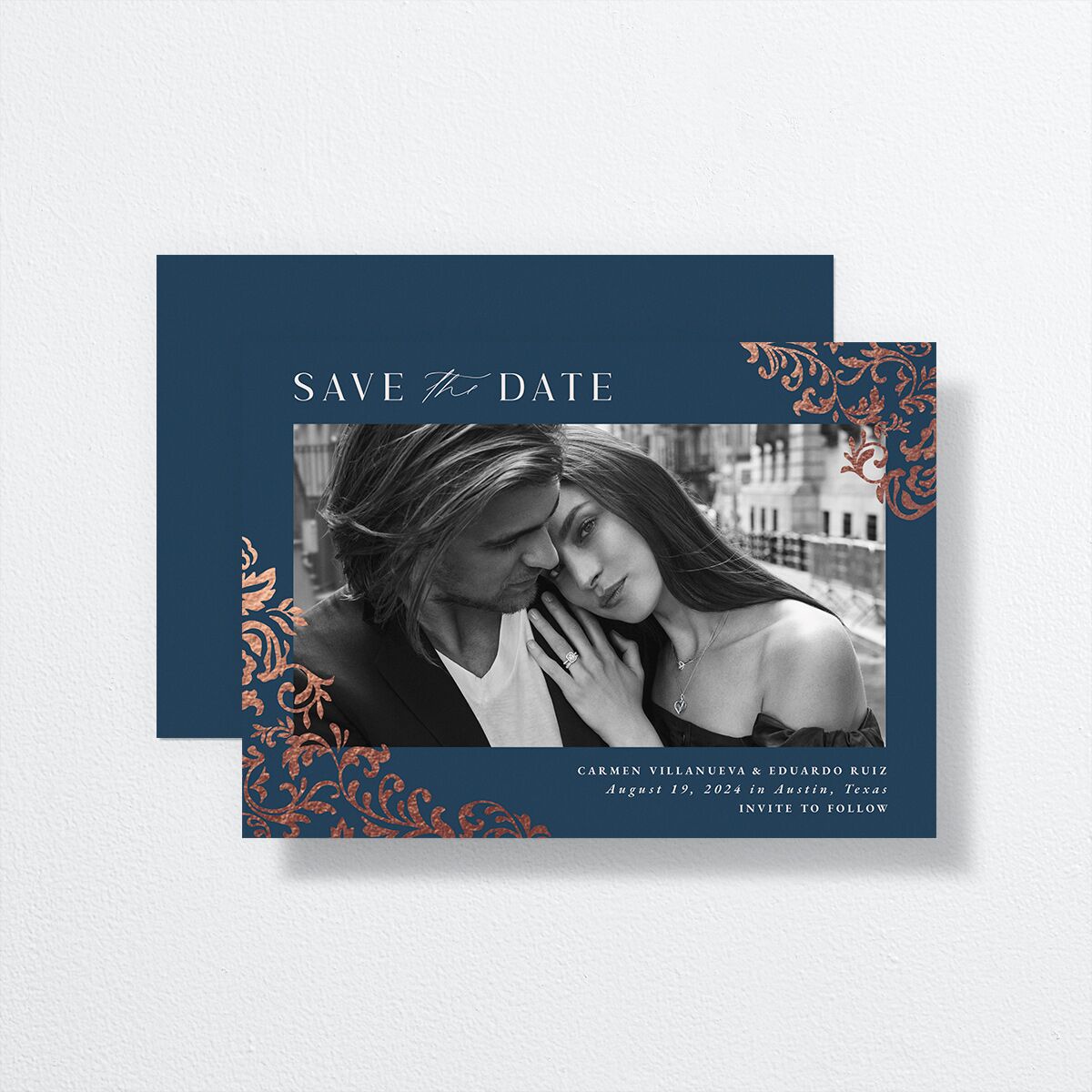 Bolero Save The Date Cards by Vera Wang front-and-back