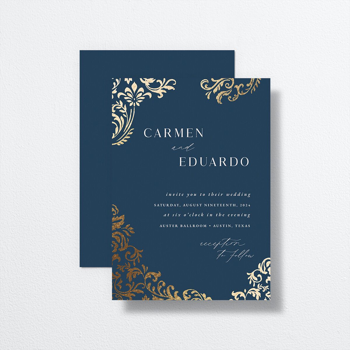 Bolero Wedding Invitations by Vera Wang front-and-back in blue