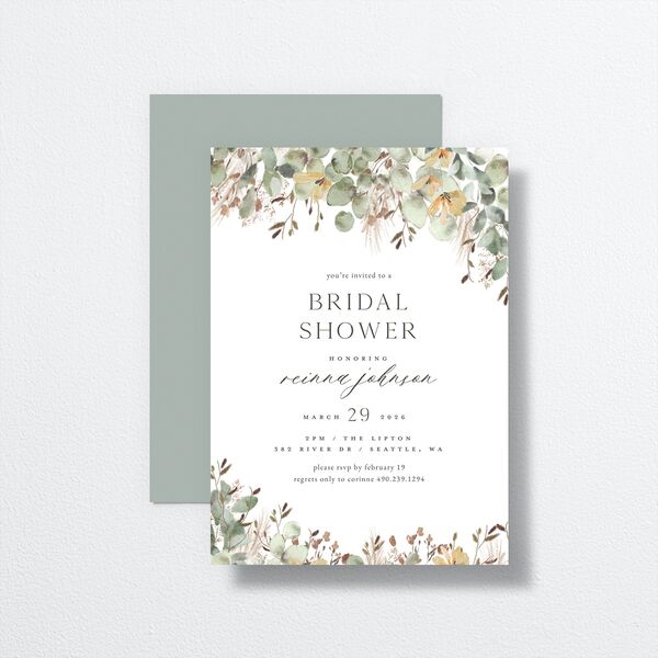 Eucalyptus Edges Bridal Shower Invitations front-and-back