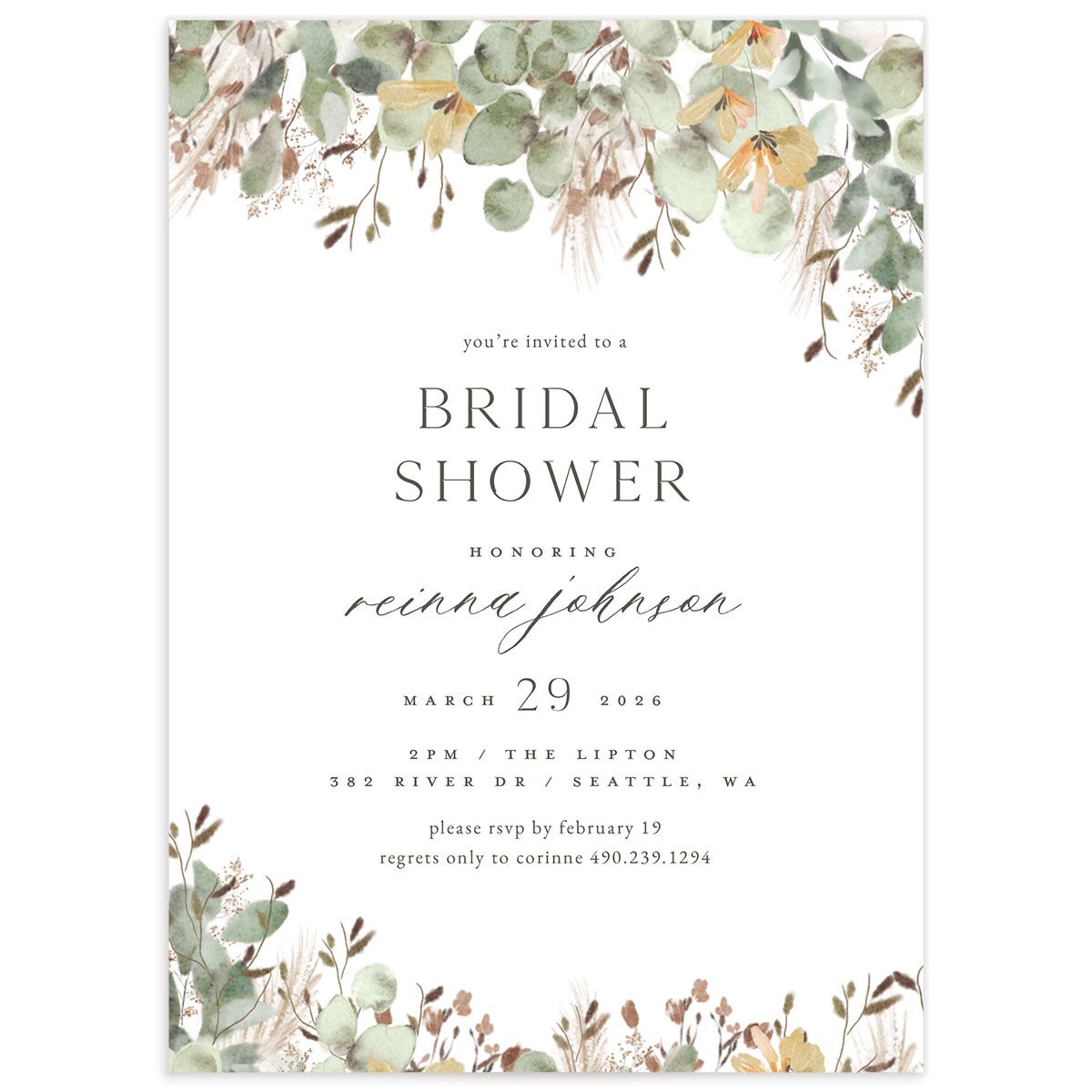 Eucalyptus Edges Bridal Shower Invitations