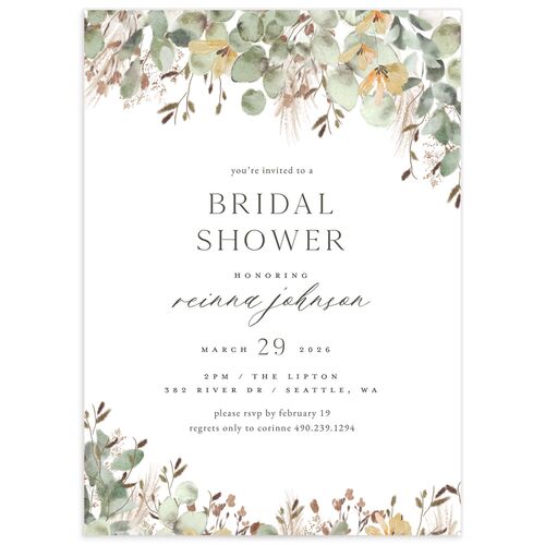Eucalyptus Edges Bridal Shower Invitations - White