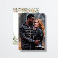 Eucalyptus Edges Save the Date Cards Gold Pure White Signature smooth No