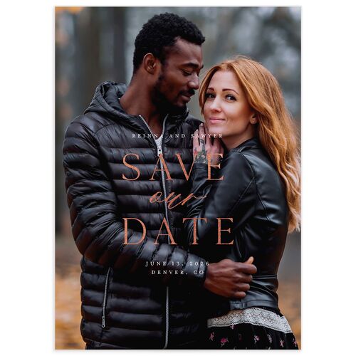 Eucalyptus Edges Save the Date Cards Rose Gold Pure White Signature smooth No