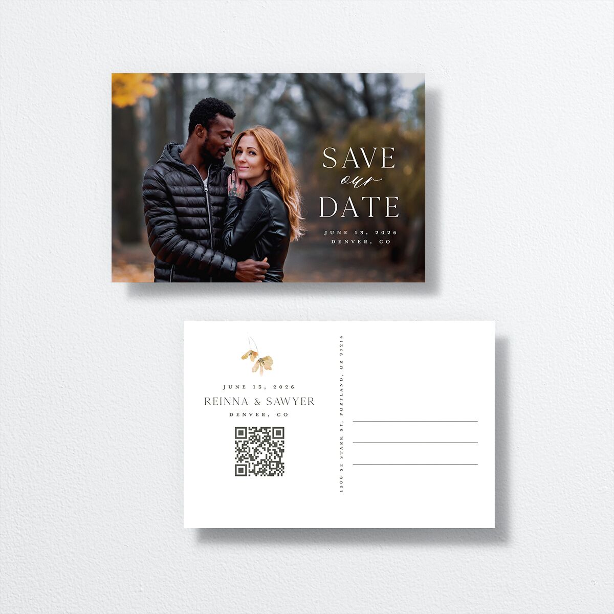Eucalyptus Edges Save the Date Postcards Pure White