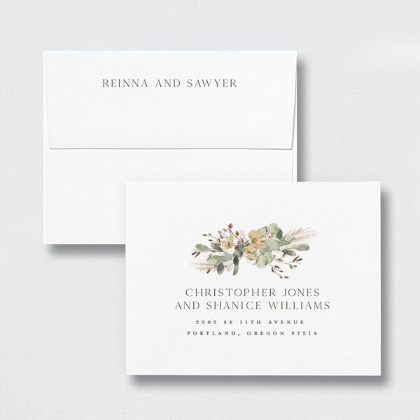 Eucalyptus Edges Thank You Card Envelopes White Standard Pure White Both Recipient and Return Addresses Signature