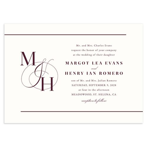 Classic Monogram Wedding Invitations Bordeaux Signature Blank No Standard