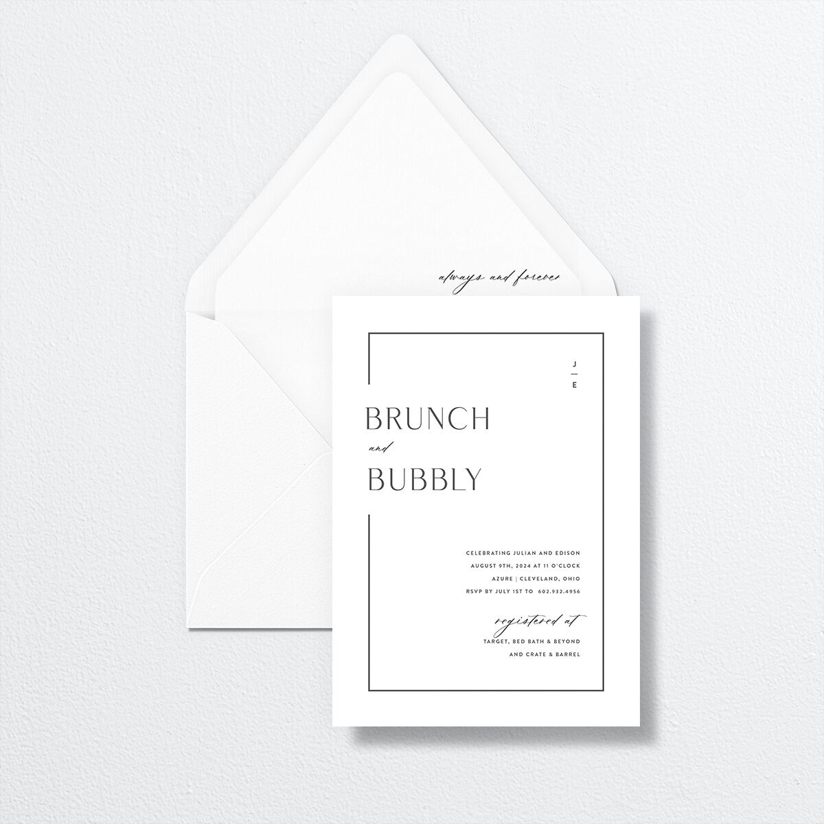 Modern Minimalist Bridal Shower Invitations by Vera Wang envelope-and-liner in White