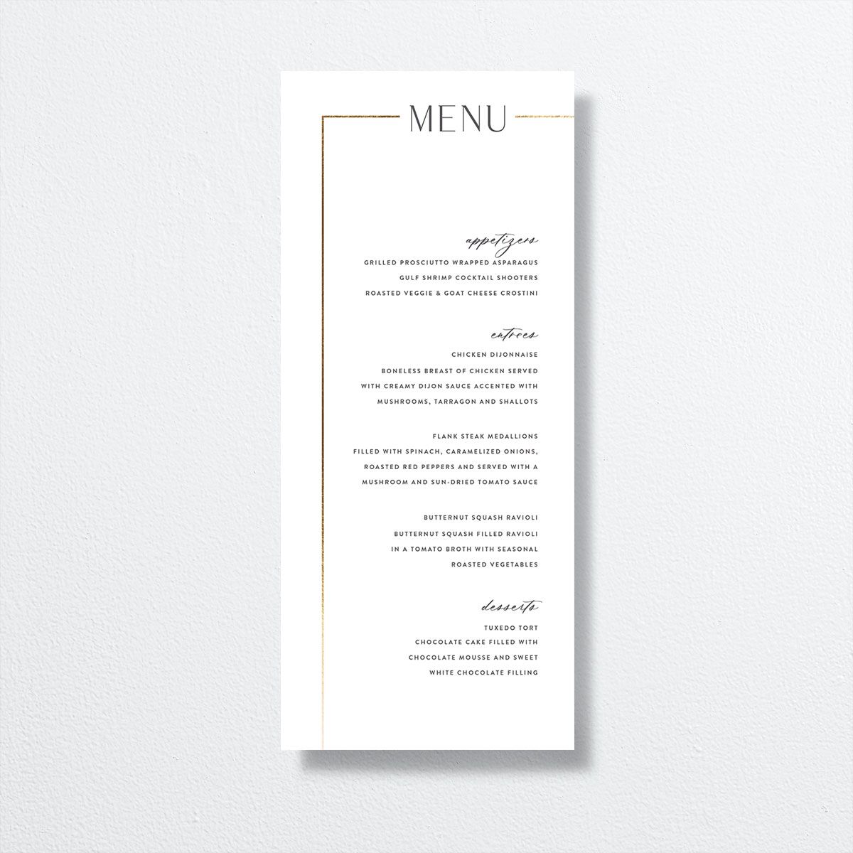 Modern Minimalist Menus by Vera Wang Gold Pure White Signature