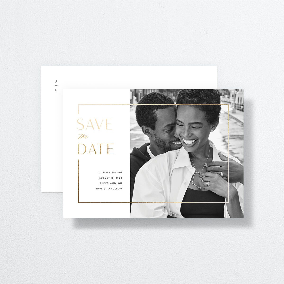 Modern Minimalist Save The Date Cards by Vera Wang front-and-back in White