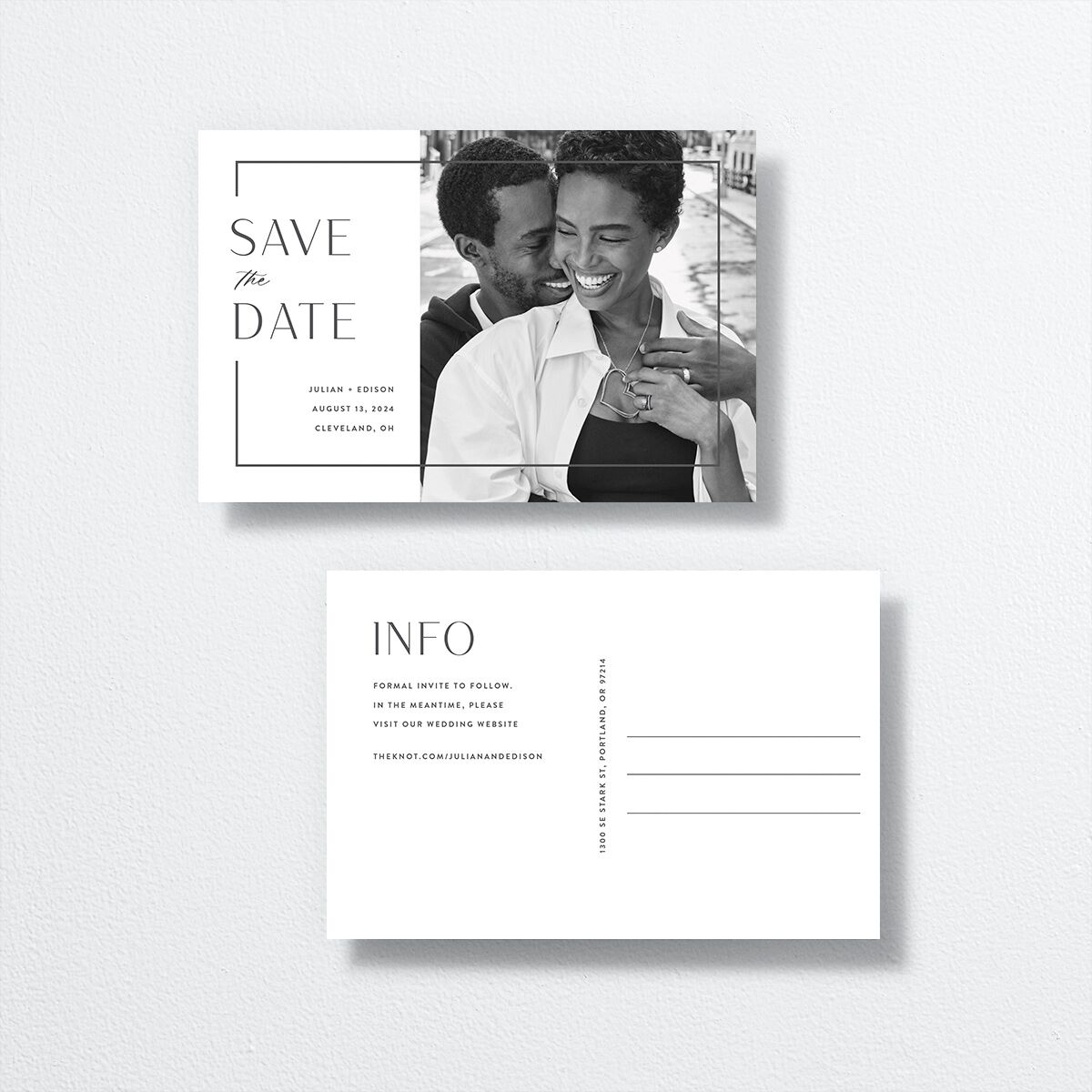 Modern Minimalist Save The Date Postcards by Vera Wang front-and-back