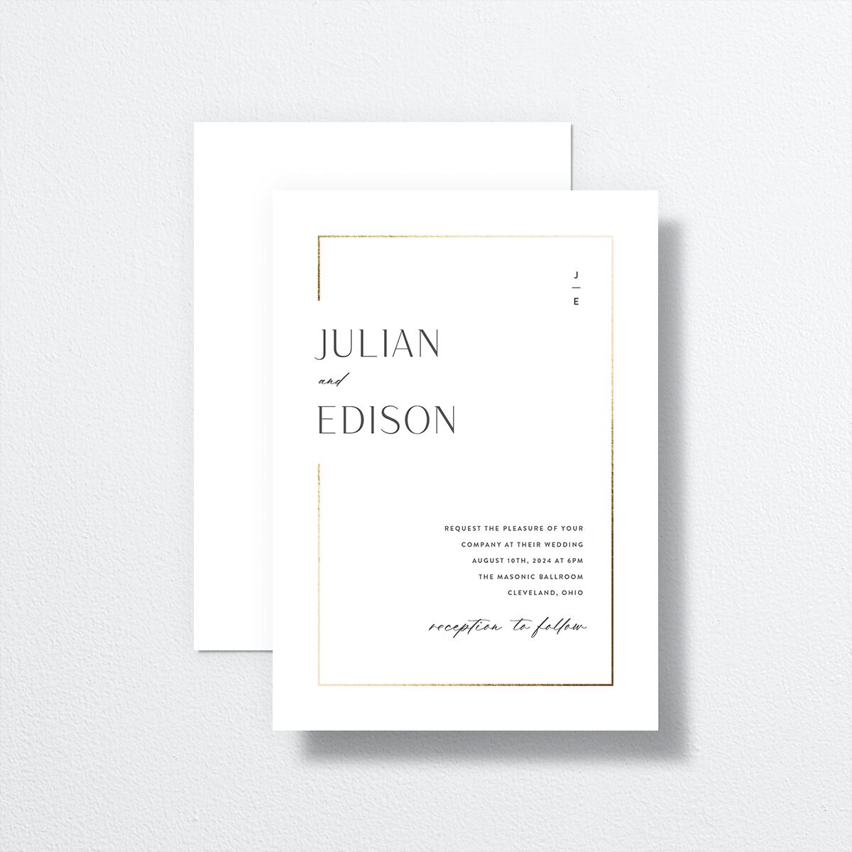 Modern Minimalist Wedding Invitations by Vera Wang front-and-back in White