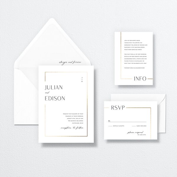 Modern Minimalist Wedding Invitations by Vera Wang suite in White