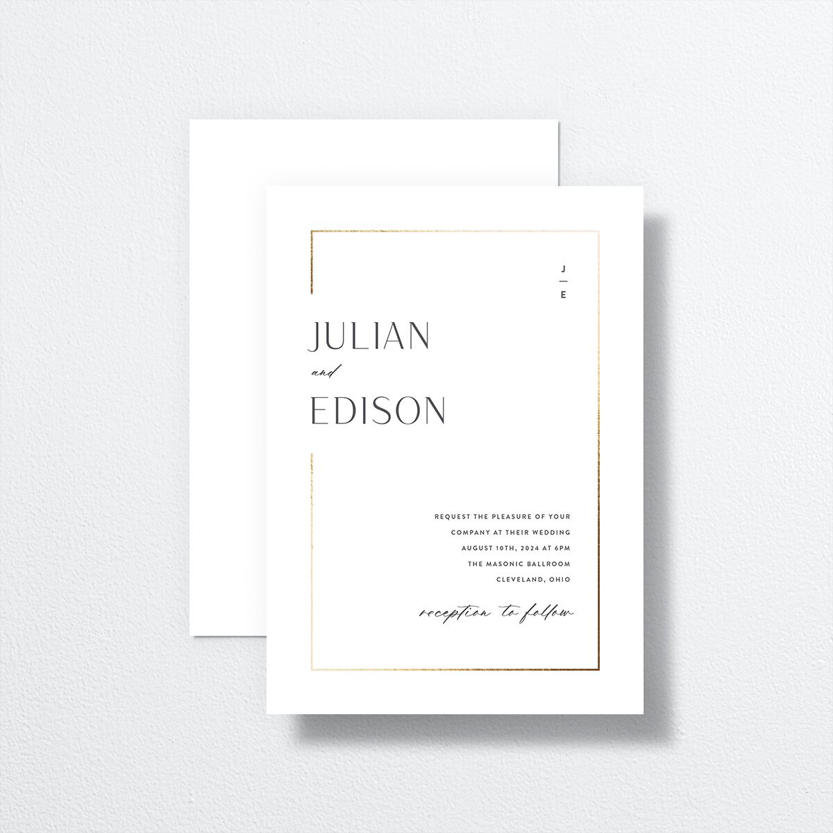 Modern Minimalist Wedding Invitations by Vera Wang front-and-back in white