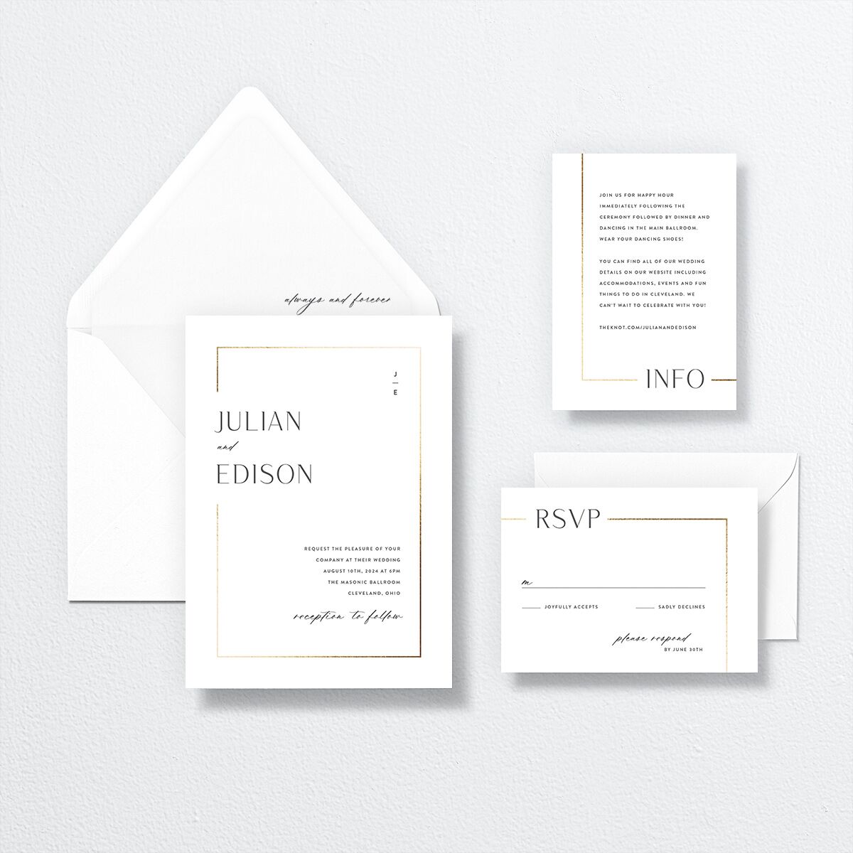 Modern Minimalist Wedding Invitations by Vera Wang suite in white