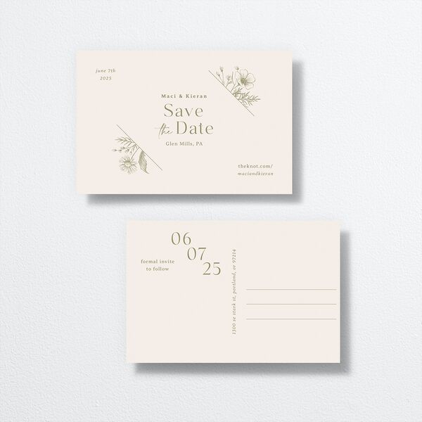 Vintage Save The Date Postcards by Vera Wang front-and-back in Green