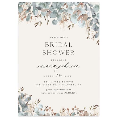 Eucalyptus Edges Bridal Shower Invitations Slate Signature Blank Standard