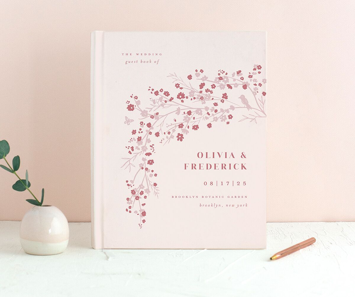 Cherry Blossoms Wedding Guest Book Soft Pink