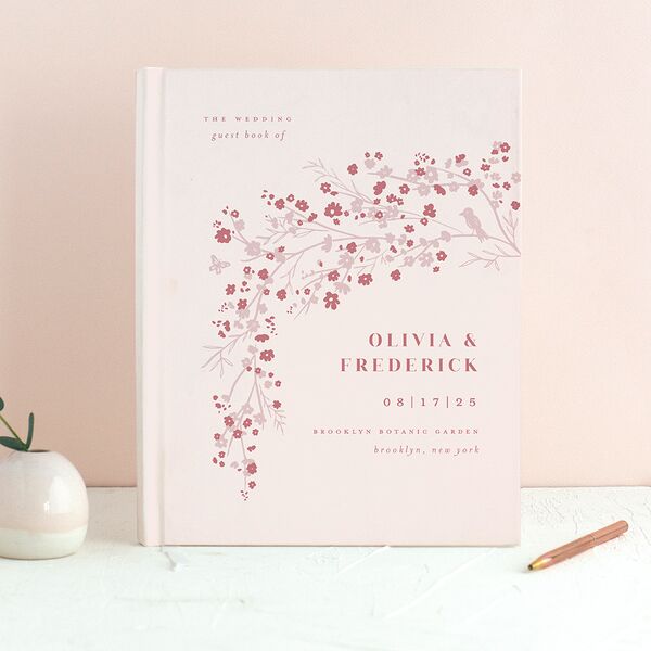 Cherry Blossoms Wedding Guest Book Soft Pink