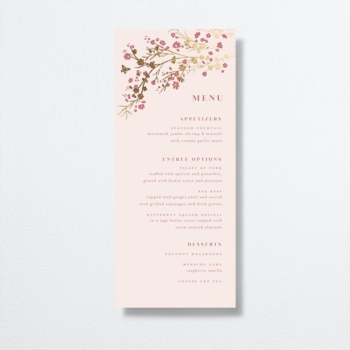 Cherry Blossoms Menus front in Pink