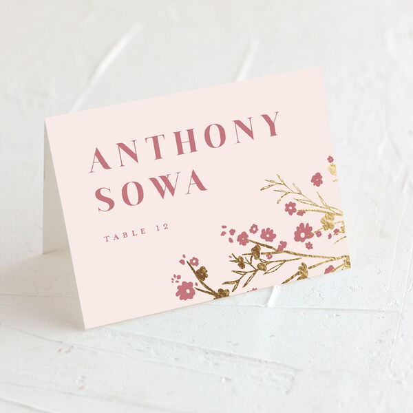Cherry Blossoms Place Cards Gold Soft Pink Signature