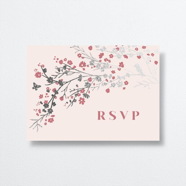 Cherry Blossoms Wedding Response Cards front in Pink