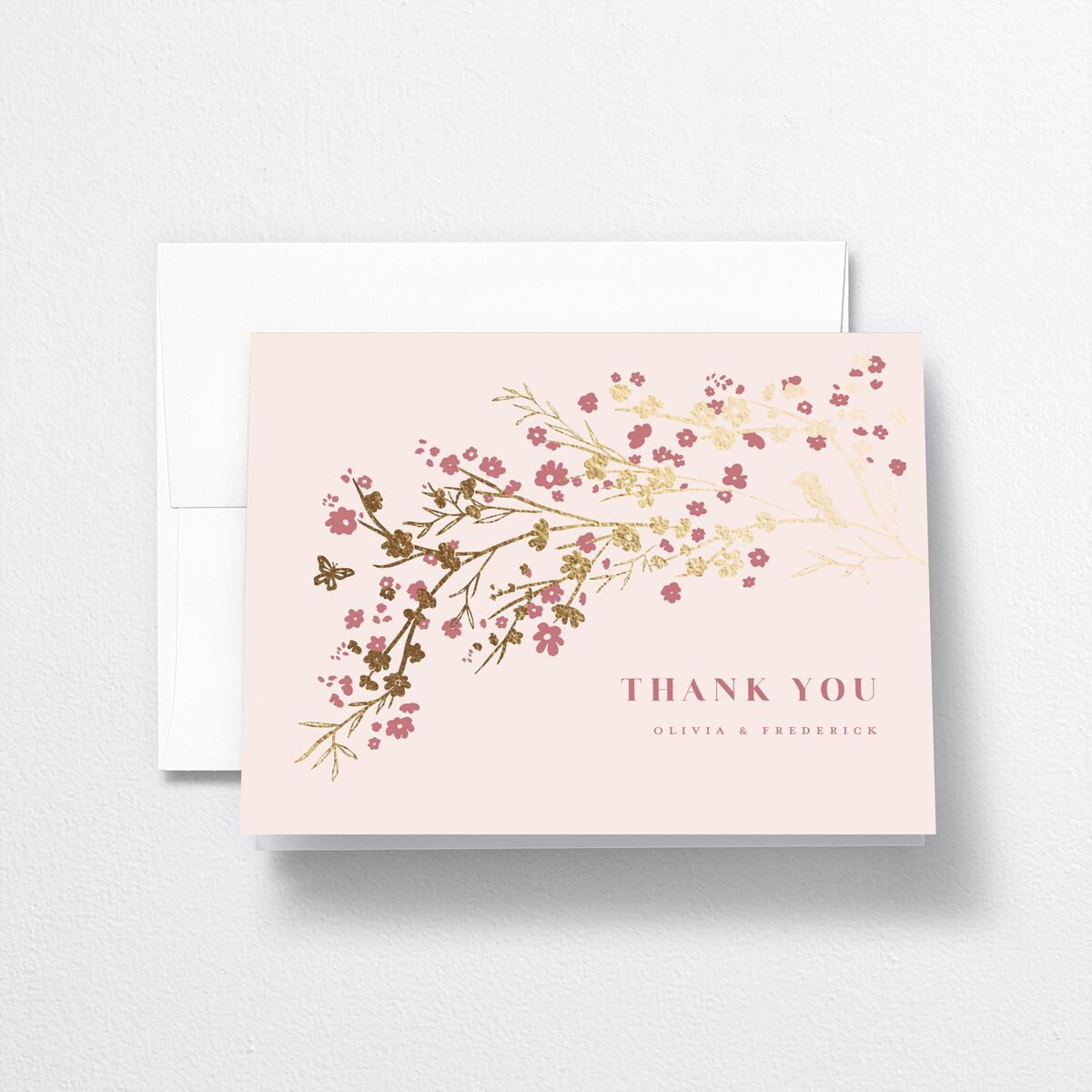 Cherry Blossoms Thank You Cards front in Pink