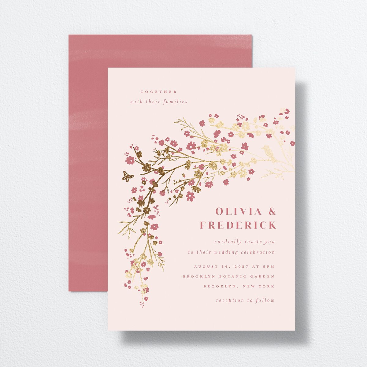 Cherry Blossoms Wedding Invitations Gold Soft Pink Signature No