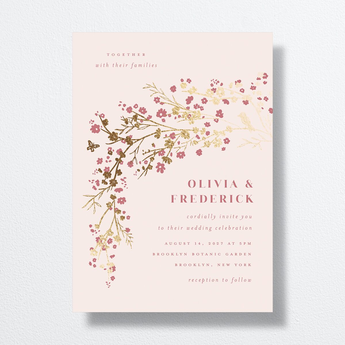 Cherry Blossoms Wedding Invitations Gold Soft Pink Signature No