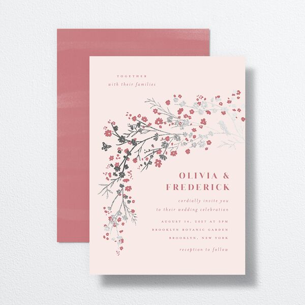 Cherry Blossoms Wedding Invitations front-and-back in Pink