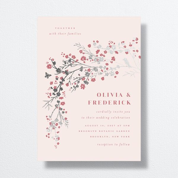 Cherry Blossoms Wedding Invitations front in Pink