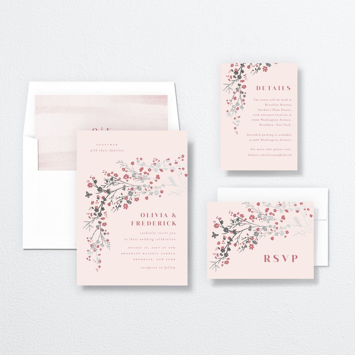 Cherry Blossoms Wedding Invitations suite in Pink