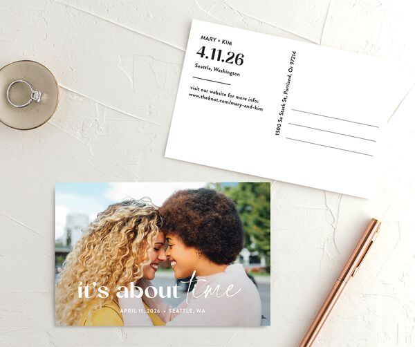 Worth the Wait Save The Date Postcards front-and-back in White