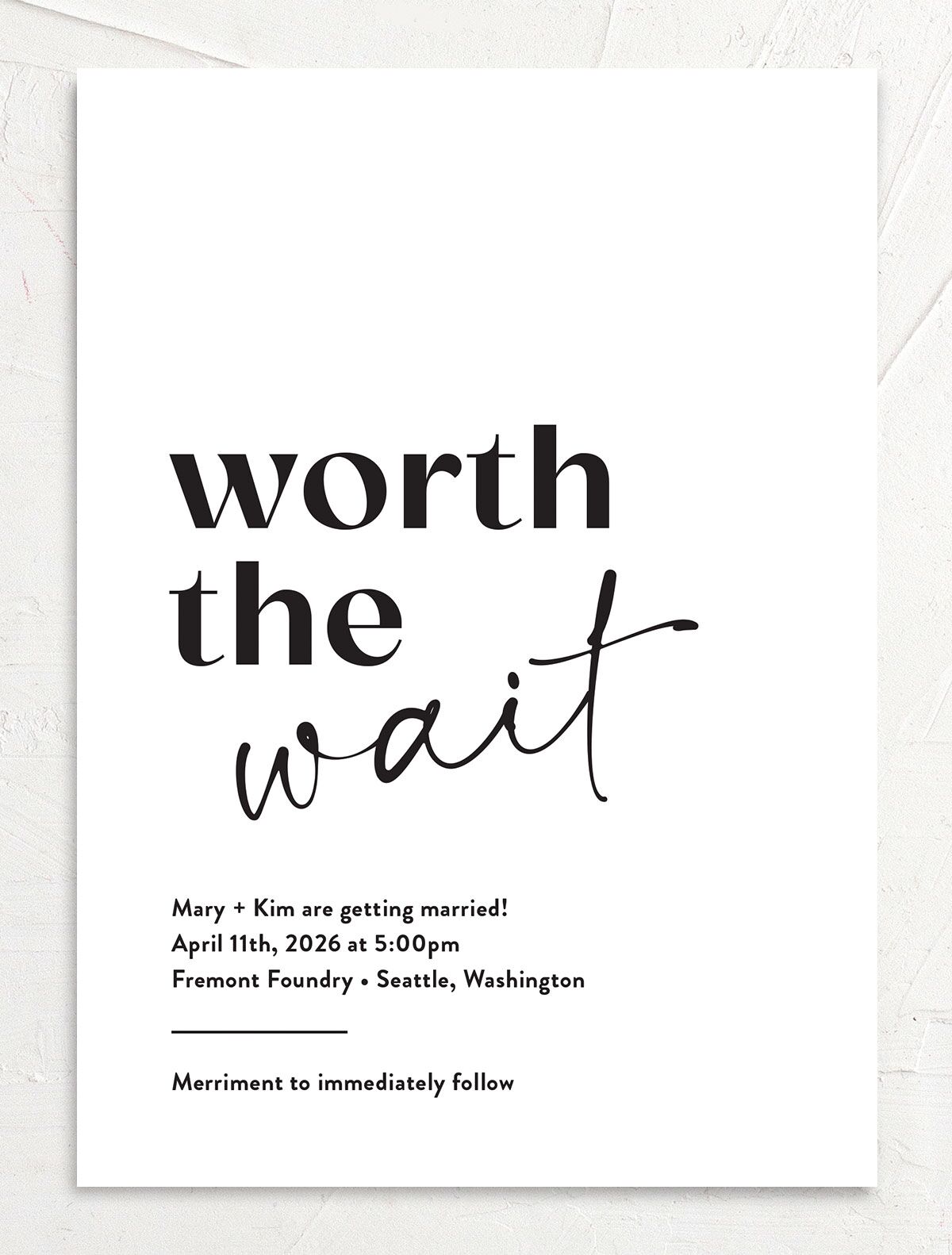 Worth the Wait Wedding Invitations front
