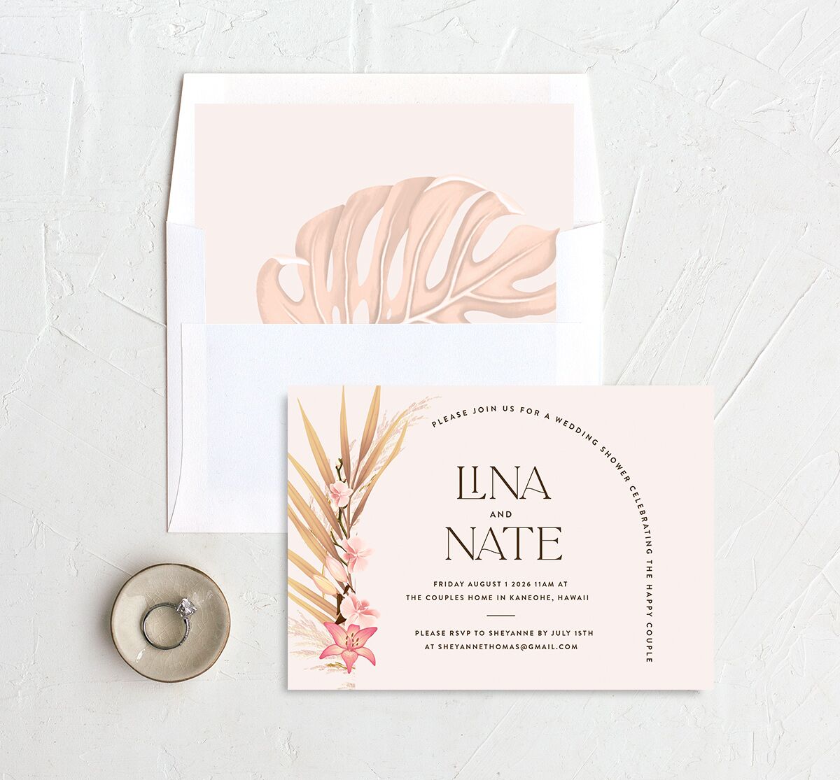 Tropical Oval Bridal Shower Invitations Rose Gold Signature
