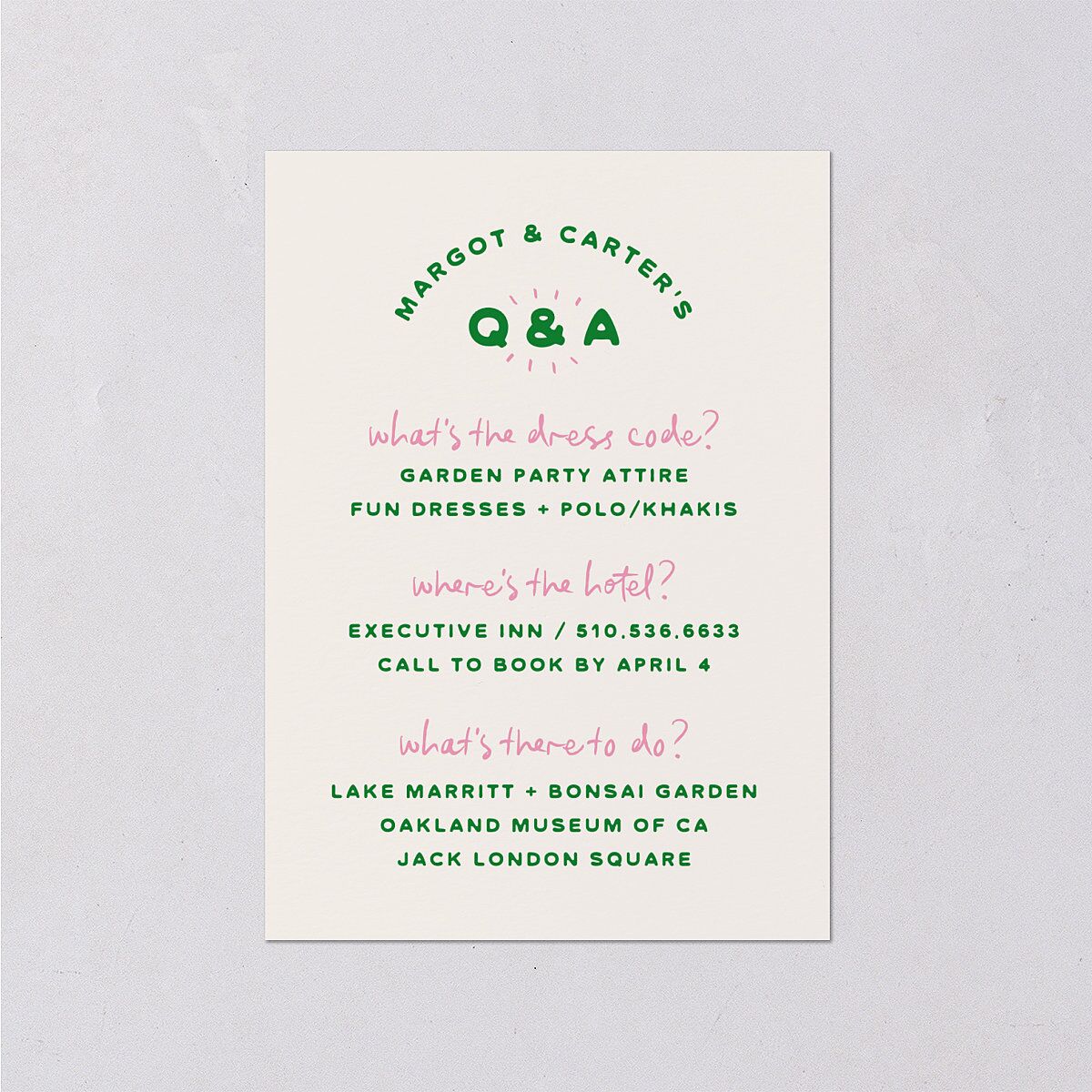 Whimsically Retro Handwritten Note Wedding Enclosure Cards Kelly Green Signature Standard