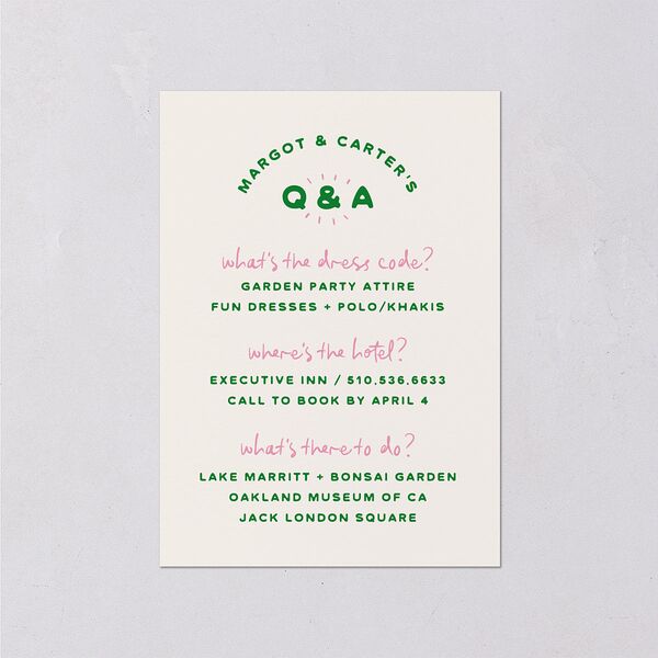 Whimsically Retro Handwritten Note Wedding Enclosure Cards Kelly Green Signature Standard