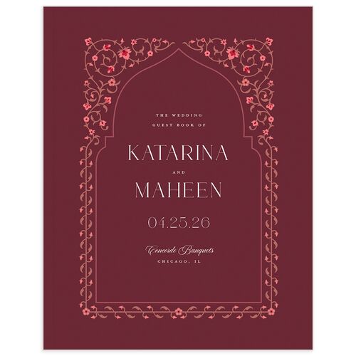 Ornate Threshold Wedding Guest Book Merlot