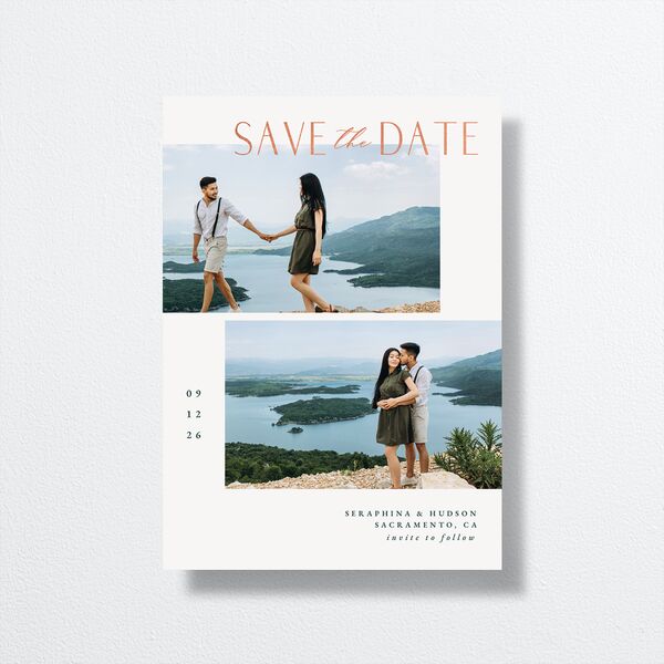 Cascading Florals Save The Date Cards Rose Gold Moody Blue Signature smooth No