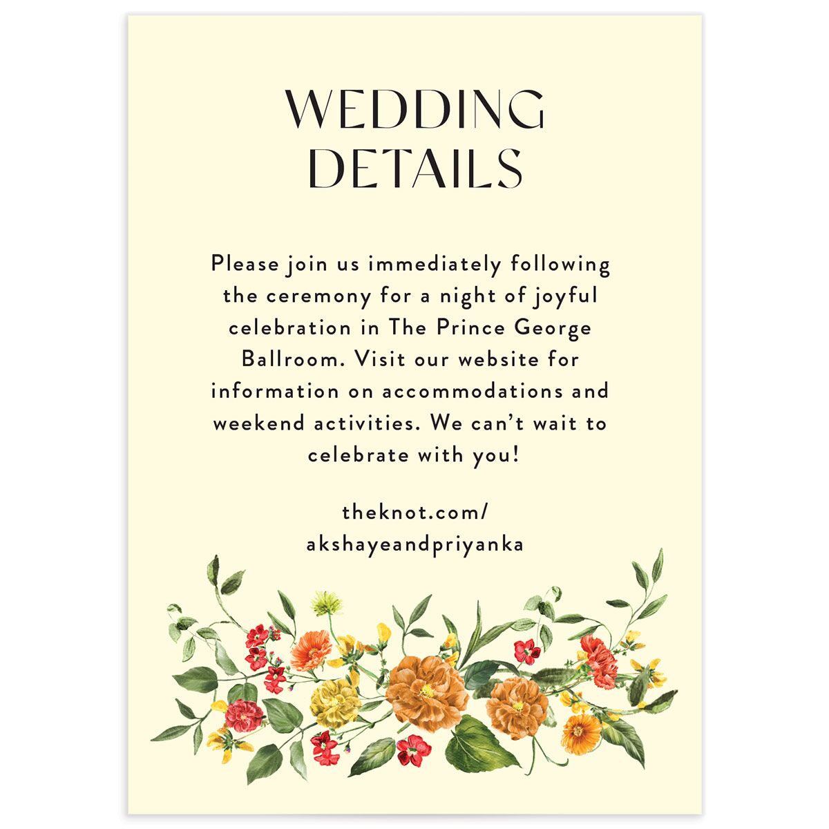 Ascending Garland Wedding Enclosure Cards front in yellow